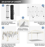 COBIZI 10x10 Pop up Canopy, Canopy Tent 10x10 Gazebos, Ez up Canopy 10x10 for Parties Outdoor Camping Party Event Shelter Sun Shade with 4 Sidewalls & Carry Bag 4 Stakes & Ropes & Sandbags, White COBIZI