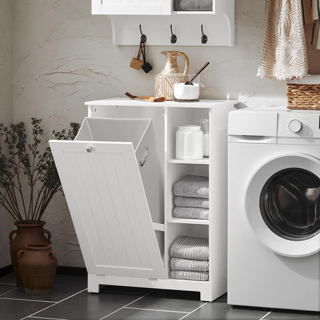 Haotian Bathroom Laundry Cabinet with Tilt-out Hamper, White BZR105-W Haotian
