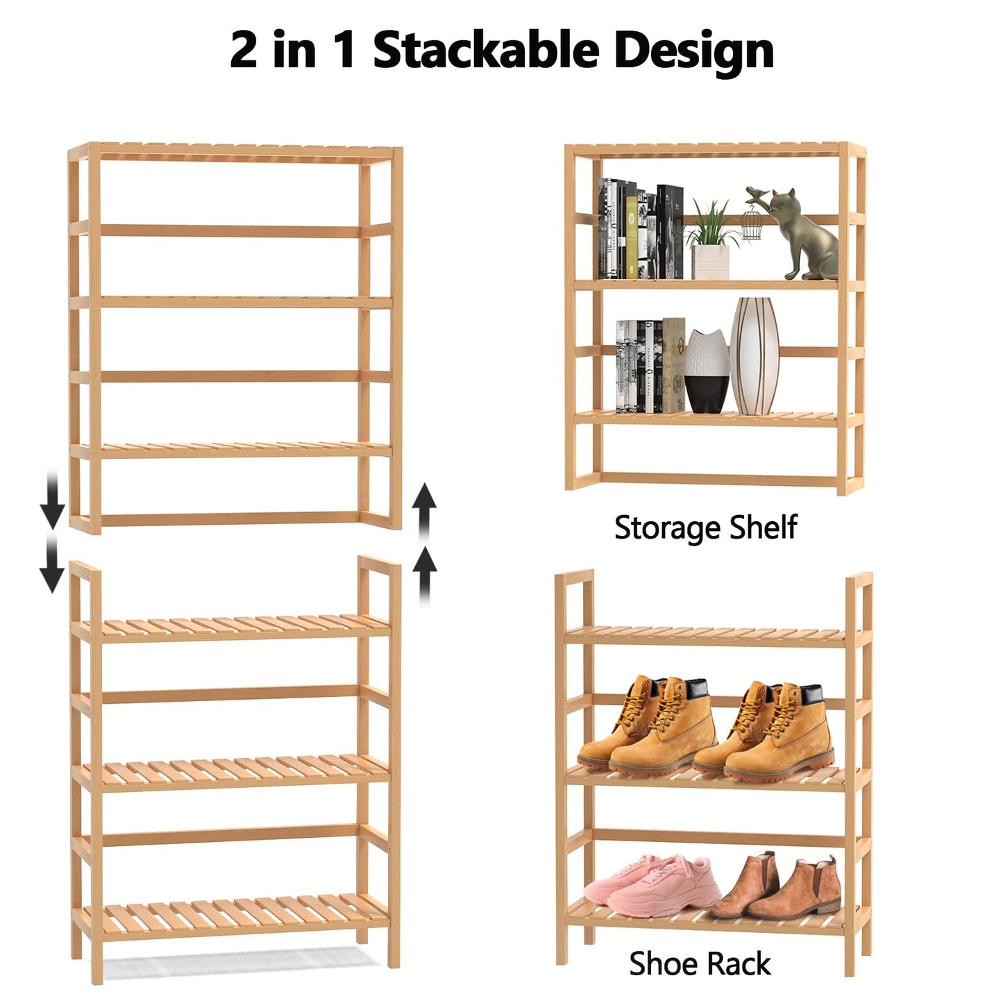 VASMIA Bookshelf,6 Tier Bamboo Adjustable Bookshelves,Tall Bookcase Shelf Storage Organizer,Free Standing Storage Shelving Unit for Living Room,Bedroom,Bathrrom and Home Office,Natural