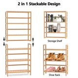 VASMIA Bookshelf,6 Tier Bamboo Adjustable Bookshelves,Tall Bookcase Shelf Storage Organizer,Free Standing Storage Shelving Unit for Living Room,Bedroom,Bathrrom and Home Office,Natural VASMIA