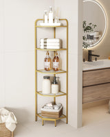 Hzuaneri Corner Shelf Stand, Glass Bookshelf Bookcase, Bathroom Organizer, Plant Stand, Steel Frame, Tempered Glass, Modern Style for Living Room, Bathroom, Kitchen, 5-Tier Golden CS90200G Hzuaneri