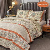 BEITE FIBER Bohemian Twin Size Comforter Quilt Sets -2 Pieces Red Quilts 100% Cotton(1Quilt,1 Pillow Shams) with Reversible Bedspreads Bohemian Patchwork Bedding Set Sleep Companion BEITE FIBER