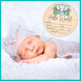 Birth Stat Sign for Newborn - Baby Name Announcement - Hello World Elephant Hospital Photography Prop - Jungle Safari Yippee Daisy