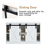 Meihua 47'' Farmhouse TV Stand with Sliding Barn Doors, Fits up to 65 Inch TVs, Modern Entertainment Center with Storage Cabinets and Open Shelves, White Wood Console Table for Living Room, Bedroom Meihua