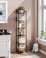 Hzuaneri Bookcase Bookshelf, Narrow Book Shelf, Industrial Corner Shelf Storage Organizer, Slim Shelving Unit for Home Office, Living Room, Bedroom, Kitchen, 6-Tier Rustic Brown and Black BC24601B Hzuaneri