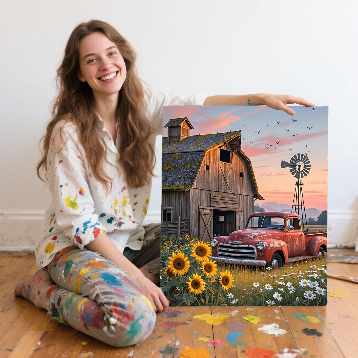 ACANDYL Farm DIY Paint by Numbers Kit for Adults Beginner Paint by Number for Adults Canvas Painting by Number DIY Acrylic Oil Painting on Canvas Arts Craft Decoration Sunflower 16x20 inch ACANDYL