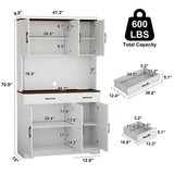 Azaeahom 71" Pantry Cabinet with Charging Station, Kitchen Storage Cabinet with Microwave Stand, 8-Zone Organization, 2 Smooth-Glide Drawers, Open Countertop for Dining, Kitchen, Living Room (White) Azaeahom