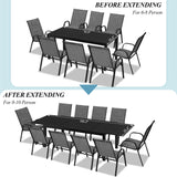 Outdoor Expandable Dining Table 71"-106" Aluminum Patio Dinner Table for 8-10 Person, Rectangular Metal Collapsible Tables with Umbrella Hole, Patio Tables with Extendable Top for Garden, Backyard PIZZELLO