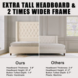 PaPaJet Queen Bed Frame 61.4" Tall Headboard Upholstered Velvet Platform Bed with Handmade Deep Button Tufted/No Box Spring Required/Cream PaPaJet