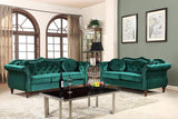 Container Furniture Direct Anna1 Chesterfield Velvet Couches for Living Room, Button Tufted Luxury Upholstery with Rolled Arms, High-Density Foam, Durable Wood Frame, 65.5" Loveseat, Green Container Furniture Direct