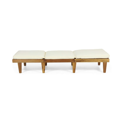 Christopher Knight Home Carlos Outdoor Acacia Wood 3 Piece Chaise Lounge Set, Teak Finish, Cream