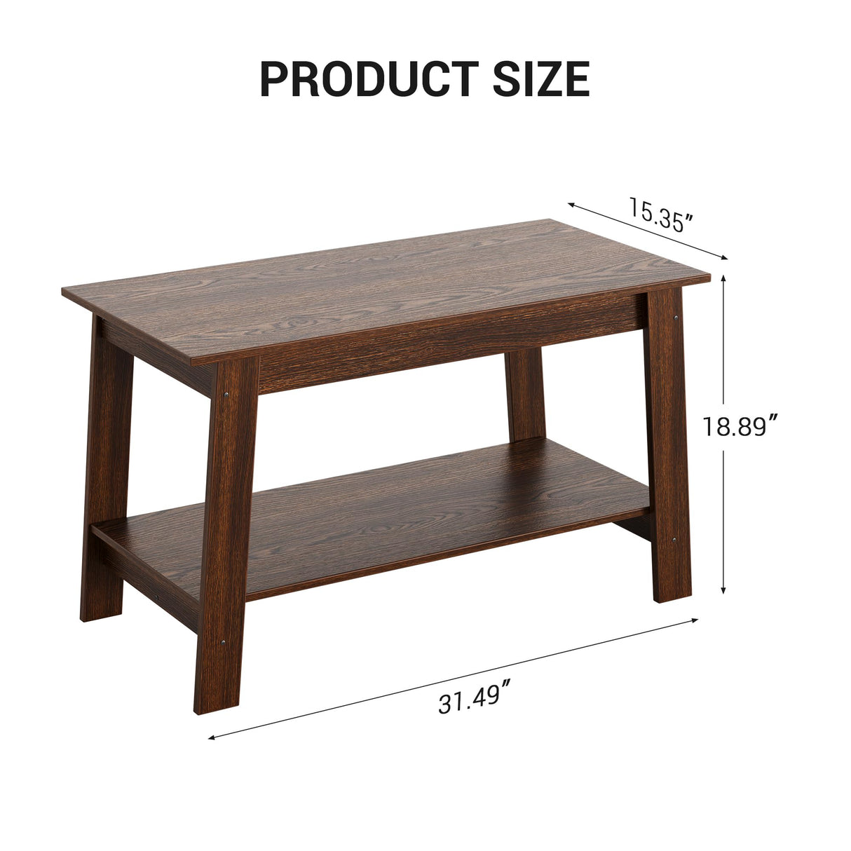 GarveeHome 2-Tie Coffee Table, Rustic Wood Living Room Tables with Open Rectangular Storage Compartment, Coffee Tables for Living Room, Outdoors, Home Office, Bedroom, Walnut GarveeHome