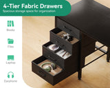 Casaottima 32-Inch Small Computer Desk with 4 Fabric Drawers — Home Office Desks with Storage, Writing Desk with Side Hook and Cloth Bag, Modern Study/Work Table for Bedroom and Small Space, Black Casaottima