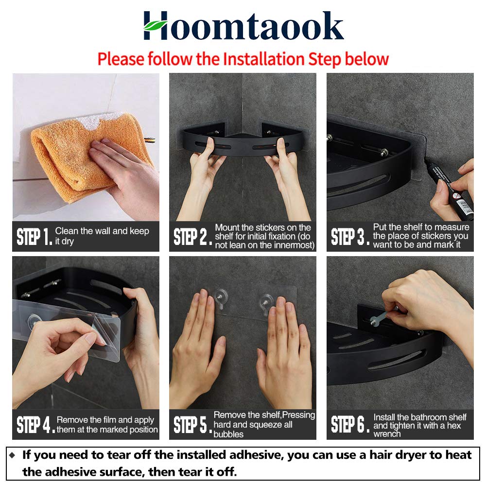 Hoomtaook Adhesive Corner Shelf Bathroom Shower Caddy Organizer for Kitchen Toilet No Drilling 2-Tier Bathroom Corner Shelves Shower Caddies Hoomtaook