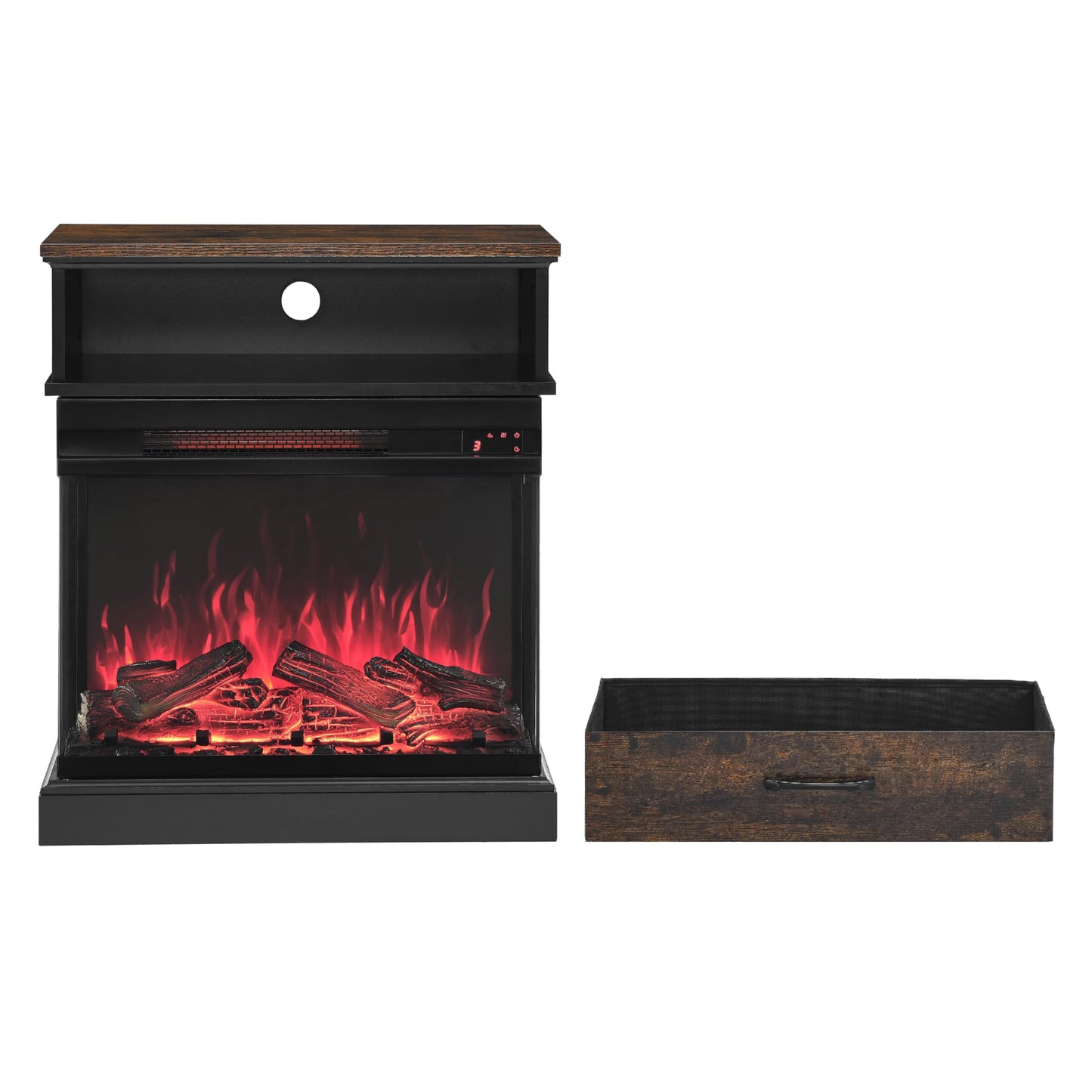 25" Electric Fireplace Side Table with Infrared Quartz Heater, 3-Sided Glass Fireplace Heater w/Remote Control & 9H Timer, Thermostat, Overheat Protection, Electric Fire Place for Indoor, 1500W