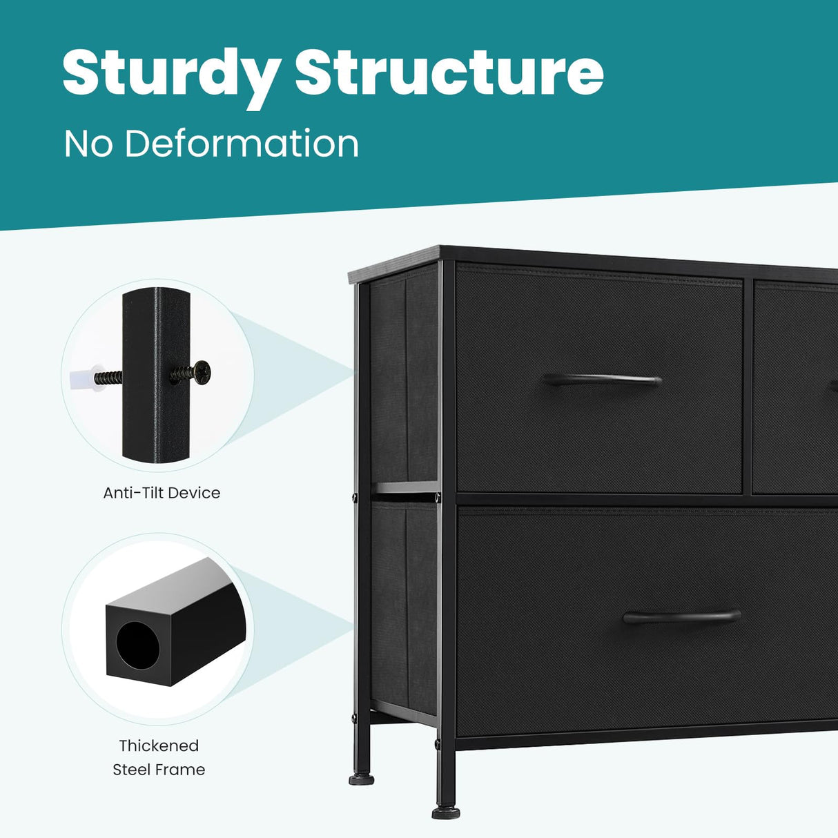 OLIXIS 5 Drawers Dresser for Bedroom, Fabric Storage Tower for Living Room, Entryway, Sturdy Steel Frame, Wooden Top & Easy Pull Fabric Bins OLIXIS