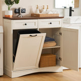 AHB 13 Gallons Tilt Out Trash Cabinet Free Standing Kitchen Trash Can Cabinet Recycling Garbage Cabinet with Hideaway Drawers, Pet Proof Trash Can Holder for Kitchen Living Room, Antique White AHB