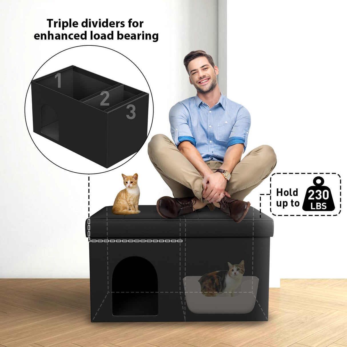 MESTYL Extra Large Cat Litter Box Enclosure, 34"x20"x20" Hidden Litter Box Furniture with Flip-Up Lid,Cat Litter Box Storage Bench for Living Room or Bedroom, Odor Control, Easy to Assemble mestyl