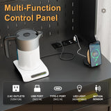 MDGC LED Kitchen Pantry Cabinet with Outlets, Farmhouse Storage Cabinet with Drawers & Adjustable Shelves, 64" Tall Cupboard with Pegboard & Hooks for Dining Room (Black) MDGC