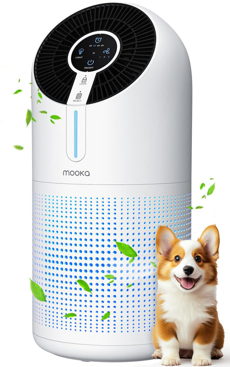 MOOKA Air Purifiers for Home Large Room up to 1095ft², H13 HEPA Filter Air Cleaner for Pets Bedroom Remove Smoke Dust Pollens Dander, Room Air Purifier with Timer Lock 4 Modes Night Light, M02 MOOKA
