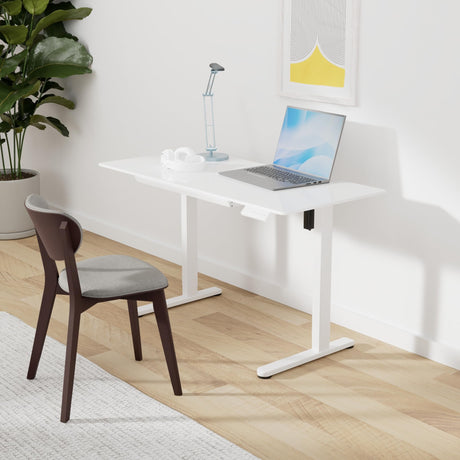 Marsail Glass Electric Standing Desk with Drawer, 40 x 24 Inches Height-Adjustable Desk, One-Piece Tempered Glass Top, Ergonomic Home Office Sit Stand Desk with 4 Preset Heights, White Marsail