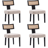 RIVOVA Rattan Back Dining Chairs Mid Century Modern Dining Chairs Set of 4 Rattan Kitchen Chairs Linen Fabric Upholstered Side Chairs, Modern Kitchen Armless Solid Wood Dining Chairs, Beige RIVOVA