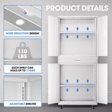 DNA MOTORING 73'' Metal Storage Cabinet, Rolling Garage Cabinet with 1 Drawer and Adjustable Shelves, Lockable Heavy Duty Metal Locker for Garage,Office,Home,White, TOOLS-00630-WH-WH-A DNA MOTORING