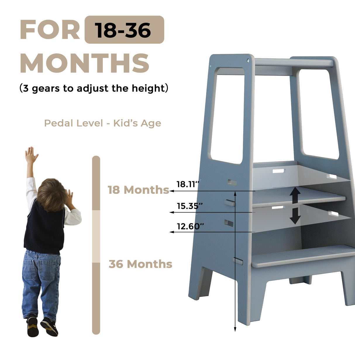 AVDAR Toddler Standing Tower Wooden Toddler Stool for Kitchen Adjustable Toddler Tower, Winner 2023 of Contemporary Good Design, Montessori Kitchen Tools AVDAR