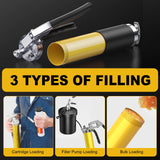 Fantictas Grease Gun Kit, 8000 PSI Leak-Proof Pistol Grip Grease Gun with Lock Coupler, 18" Spring Flex Hose, 14oz Load, 2 Standard Hose, Grease Injector, Needle, Coupler, Rigid Pipe, Sharp Nozzle Fantictas