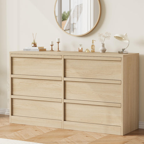 GAOMON 6 Drawer Dresser for Bedroom, Wooden Double Dresser Organizer with Storage Freestanding, Modern Chest of Drawers for Bedroom, Living Room, Nursery - Natural GAOMON