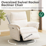 Oversized Power Recliner Chairs for Adults with Massage and Heat, Power Swivel Rocker Recliner Chair with Adjustable Headrest, 26" Extra Wide Rocker Nursery Recliner with USB Port, White RUTOX