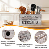 Rustic White Wooden Utensil Holder for Kitchen Counter Decor Extra Large Utensil Crock Organizer Silverware Caddy Farmhouse Wood Cutlery Holder Cooking Utensil Stand Storage kitchen Tools Holder Renawe