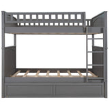 Harper & Bright Designs Full Over Full Bunk Bed with Trundle, Wood Bunk Bed with Guardrails for Kids and Teens, Brushed Gray Harper & Bright Designs