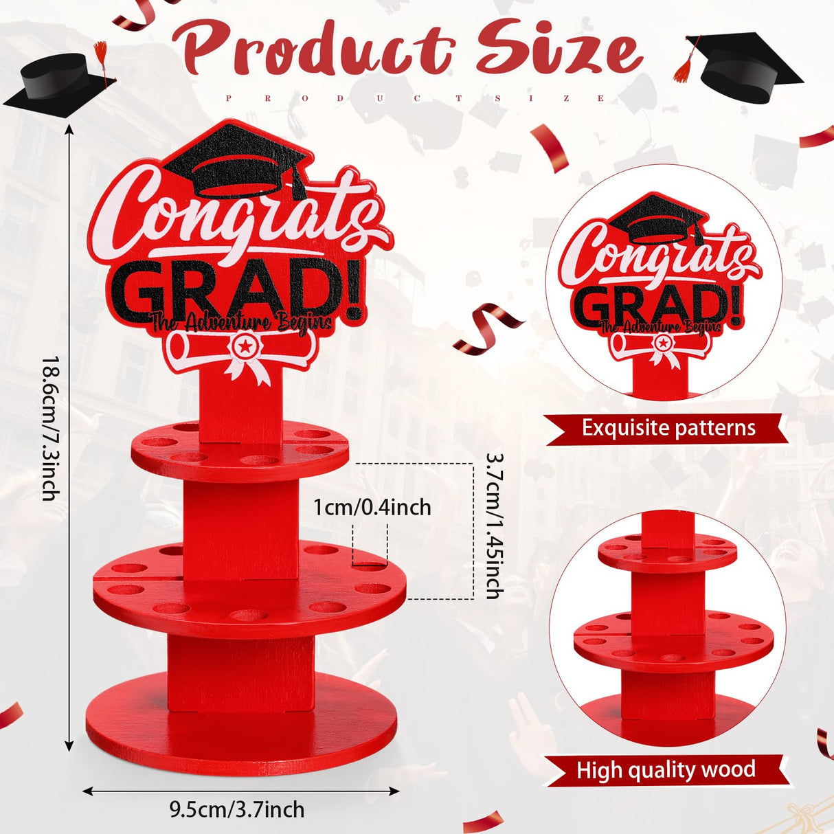 Thyle Graduation Gift Money Holder 2024 Graduation Gift Holders with 16 Holes Wooden Graduation Tiered Tray Cash Cake Graduation Money Tree Congrats Grad Holiday Party Supplies(Red) Thyle