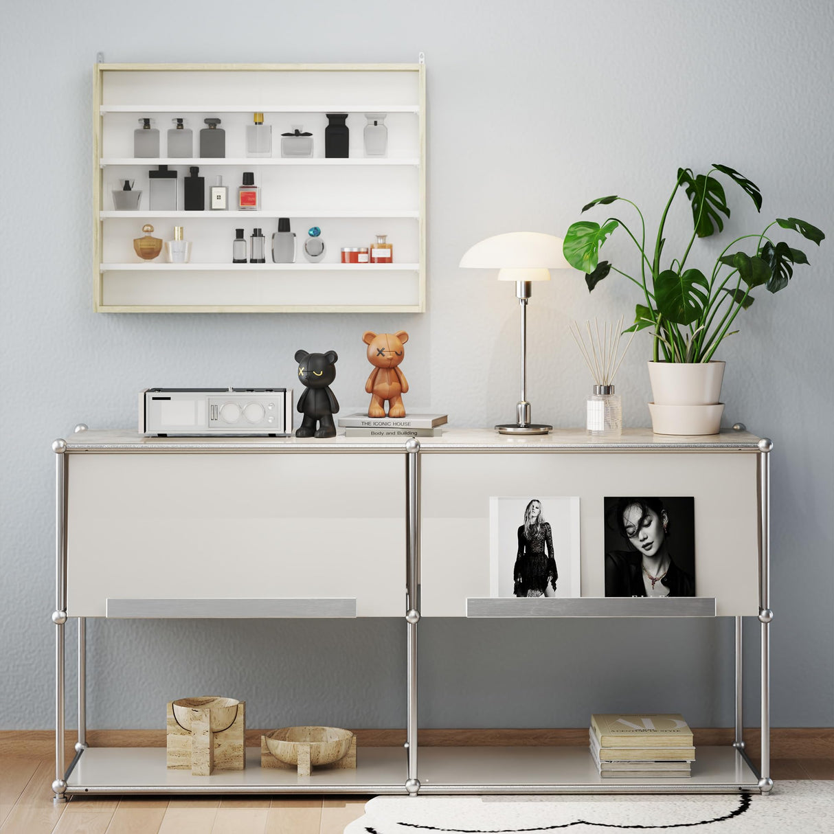 HOMCOM 5-Tier Display Cabinet, Glass Door Cabinet with Adjustable Shelves, Wall-Mounted Display Case for Playroom, Bedroom, Oak HOMCOM