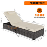 MilleLoom Outdoor Chaise Lounge Chairs for Outside Patio Furniture Set of 2 Wicker Recliner Gray Rattan Reclining Pool Sunbathing Chair Adjustable Backrest Lounger with Beige Cushion MilleLoom