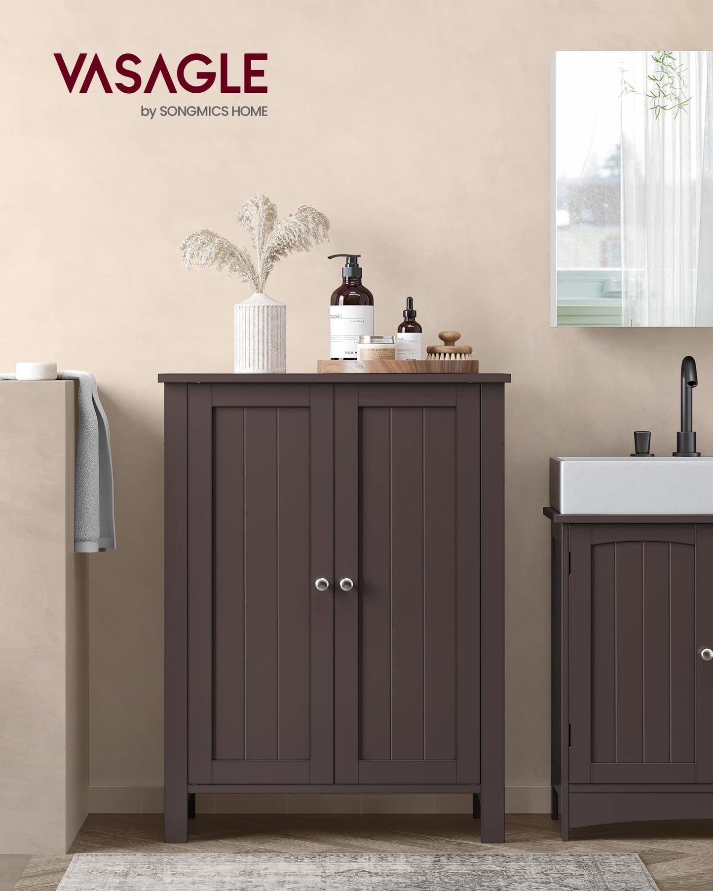 VASAGLE Bathroom Floor Storage Cabinet, Bathroom Storage Unit with 2 Adjustable Shelves, Bathroom Cabinet Freestanding, 11.8 x 23.6 x 31.5 Inches, Brown UBCB60BR