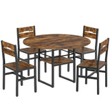 RALGEND Round Dining Table Set for 4, Circle Kitchen Table and 4 Chairs, 5 Piece Dining Table Set, with Wooden Tabletop and Widen Seat, Space Saving, for Dining Room, Rustic Brown and Black RALGEND