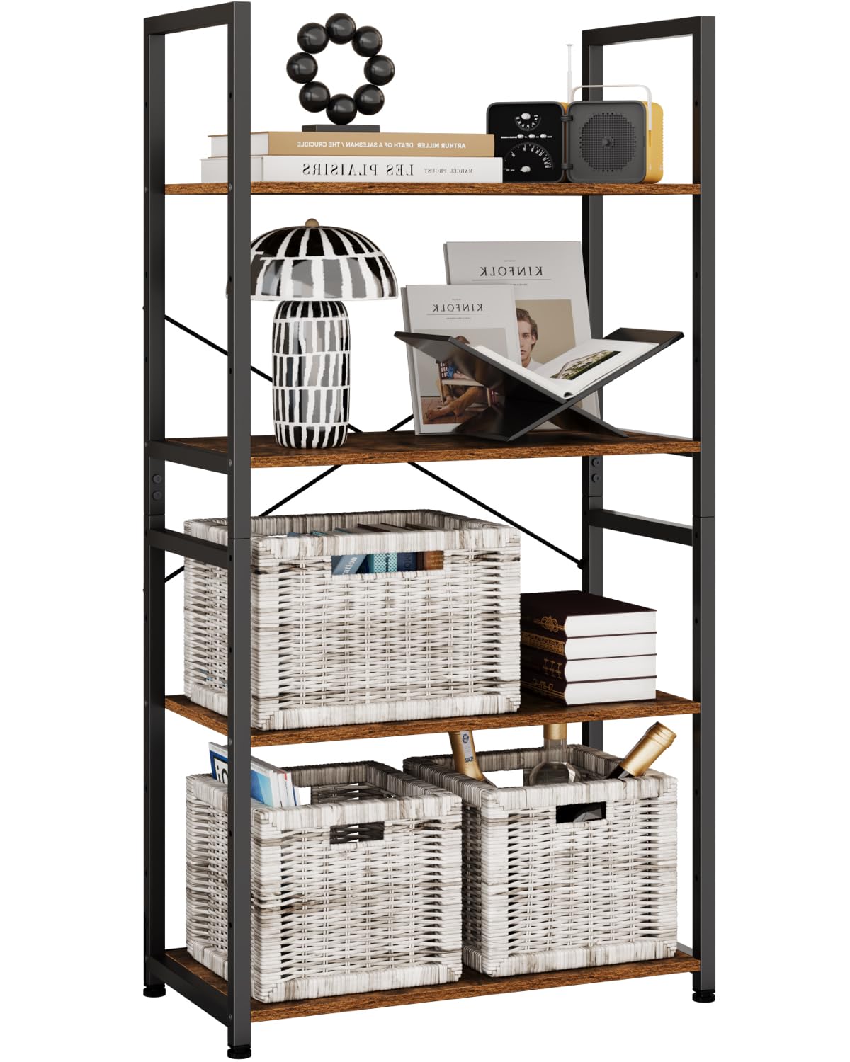 NEFROM Book Shelf, Adjustable 4-Tier Tall Bookshelf, Wooden Bookcase Shelves for Bedroom, Living Room, Display Shelf for Home, Office, Kitchen, Standing Shelving Unit Storage Organizer BC-BR-4 NEFROM