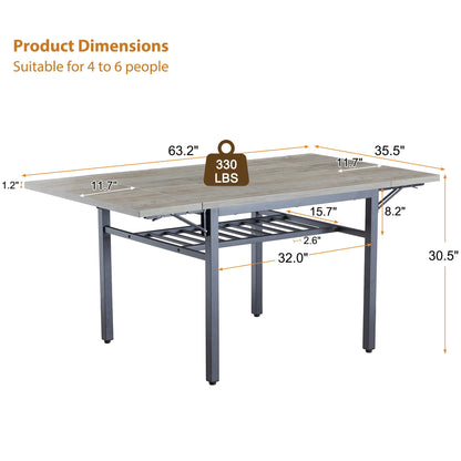 Tmsan 63.2" Folding Dining Table for 4-6 People, Drop Leaf Table with Storage Rack Extendable Kitchen Dinner Table for Small Spaces (Grey) - WoodArtSupply