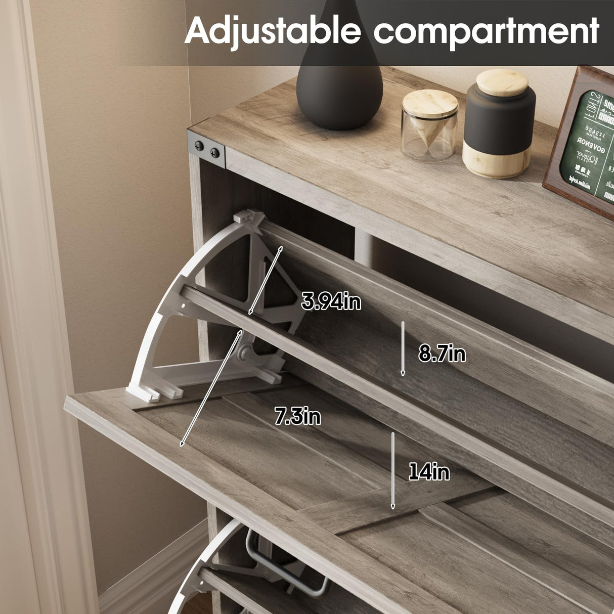 Halitaa Shoe Storage Cabinet for Entryway,Farmhouse Slim Shoe Cabinet with 2 Flip Drawers,Narrow Shoe Rack Cabinet for Entrance Hidden Shoes,Grey Halitaa