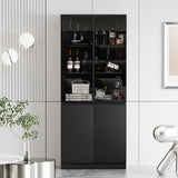 MAISONARIA Display Cabinet with Glass Doors & Lights, Curio Cabinet with 2 Shelves, Glass Display Cabinet for Living Room, Home Office, Bedroom, Black MAISONARIA