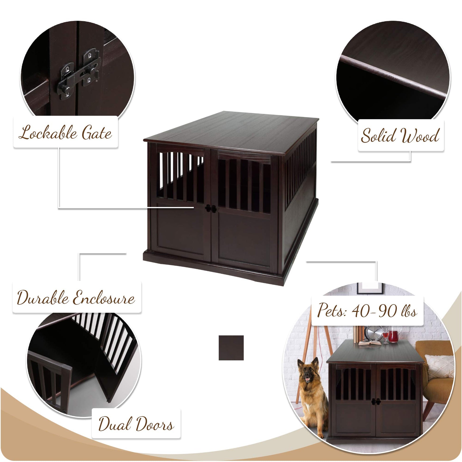 Casual Home Wooden Extra Large Pet Crate, End Table, Espresso - WoodArtSupply