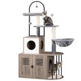 HOOBRO Cat Tree with Litter Box Enclosure, Arched All-in-One 31.5" Cat Tower with Hidden Litter Box Furniture for Indoor Cats, Versatile Cat Condo with Sisal Posts, Hammock, Greige and Gray BG45MZ03 HOOBRO