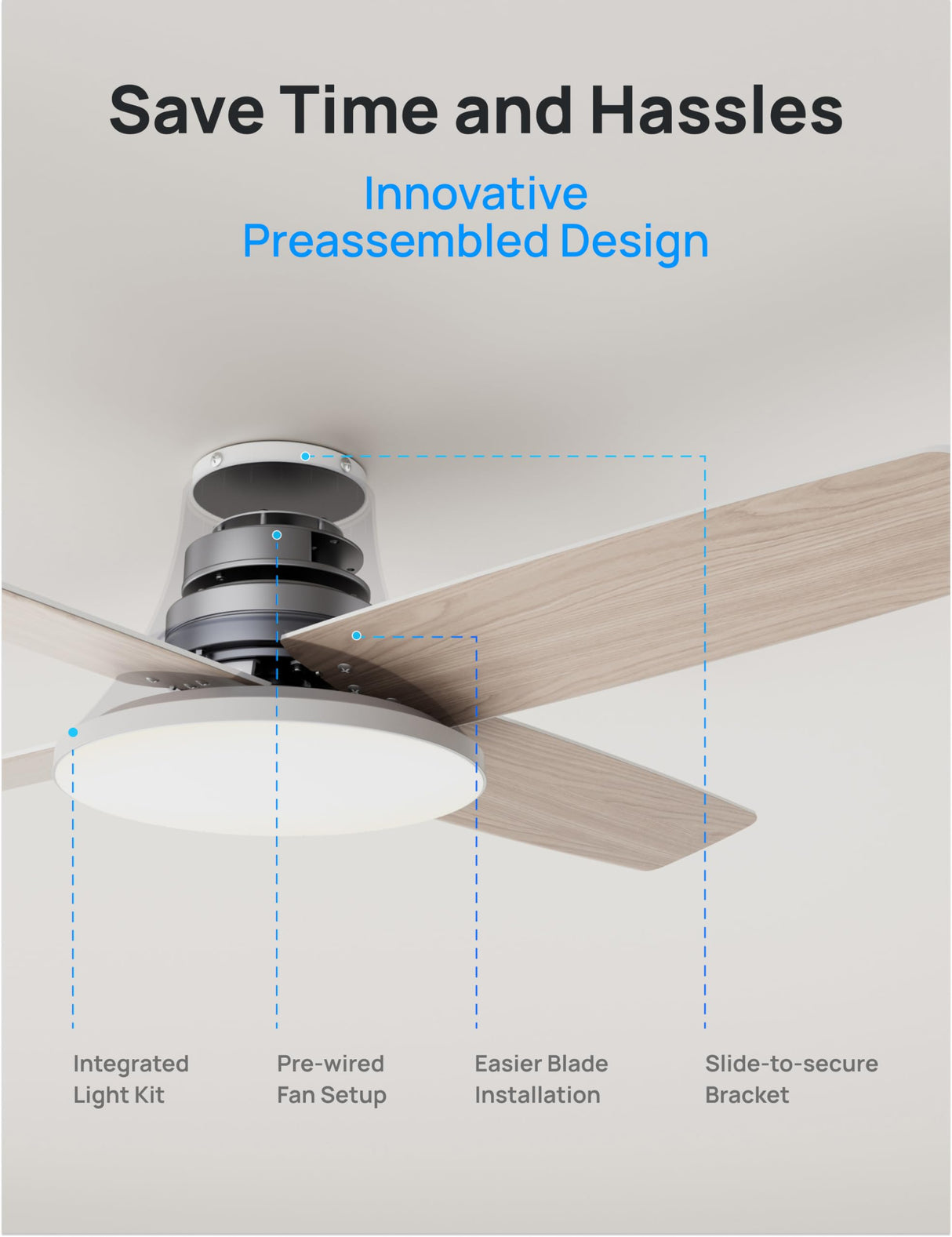 Dreo Ceiling Fans with Lights and Remote Control, 44 inch Low Profile Ceiling Fan, Flush Mount, Reversible, 5 CCT, 6-Level Dimmable, 6 Speeds Ceiling Fan for Bedroom, Quiet, Easy to Install, Timer Dreo