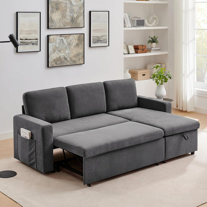 Zelimon Sleeper Sofa, 85'' Pull-Out Convertible Sofa Bed, Lounge Soft Futon Sofa, Detachable Chenille Cover, Couches for Living Room/Office/Apartment, Grey