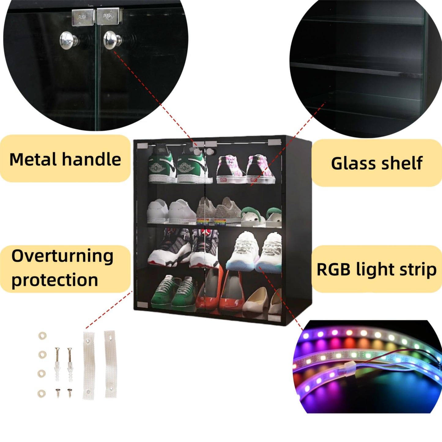 Veemuaro Shoe Storage Box, Wooden Shoe Storage Box with Glass Door, Shoe Organizer Storage Box with RGB Led Light and APP Control for Up To 8-12 Pairs of Shoes, Shoe Storage Bin For Display S - WoodArtSupply