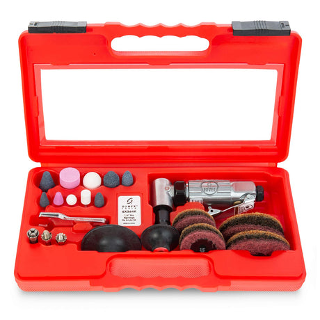 SUNEX TOOLS SX264K, 1/4 Inch Drive Mini Right Angle Air Die Grinder Kit with Speed Regulator, Safety Throttle, Ball Bearing Construction, and Storage Case, 20000 RPM Sunex Tools