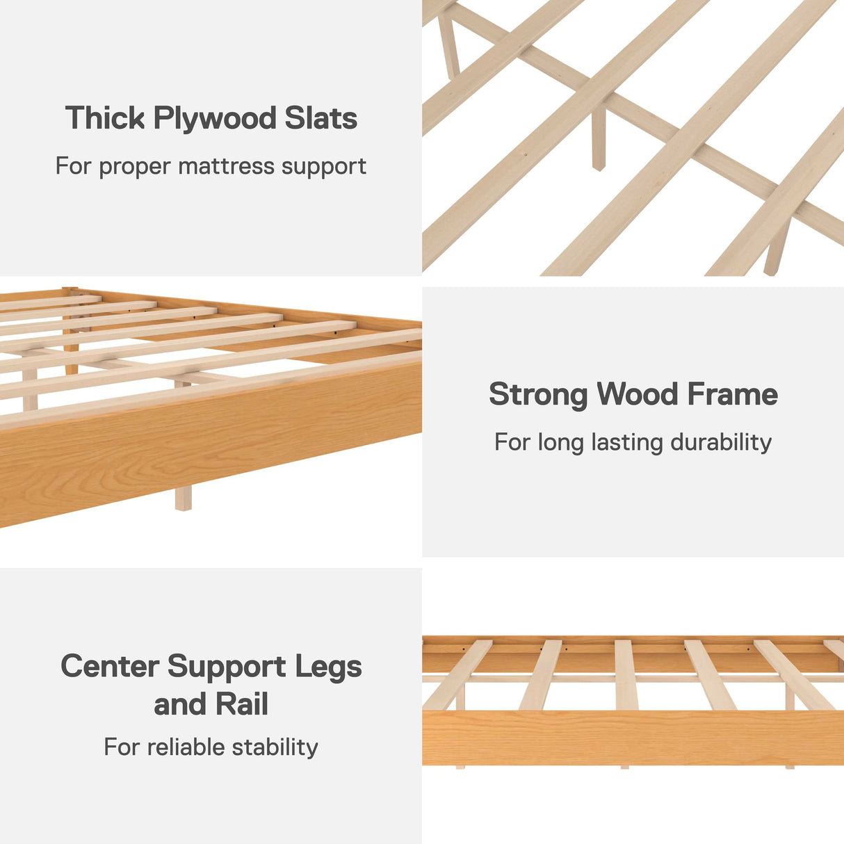 DHP Dacin Wood Bed Frame with Upholstered Headboard, King, Beige Linen DHP