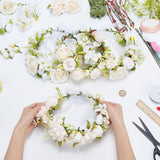 FREEBLOSS 100+pcs White Floral Crown DIY Kit Flower Crowns Making Kit DIY Floral Crown Garland Kit Wedding Hair Accessories Handmade Make Your Own Flower Wreath Crown Decorating Kit for Party FREEBLOSS